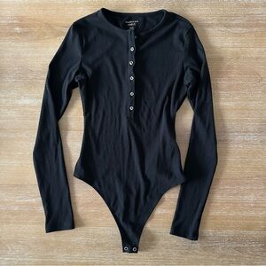 American Eagle Black Ribbed Henley Bodysuit